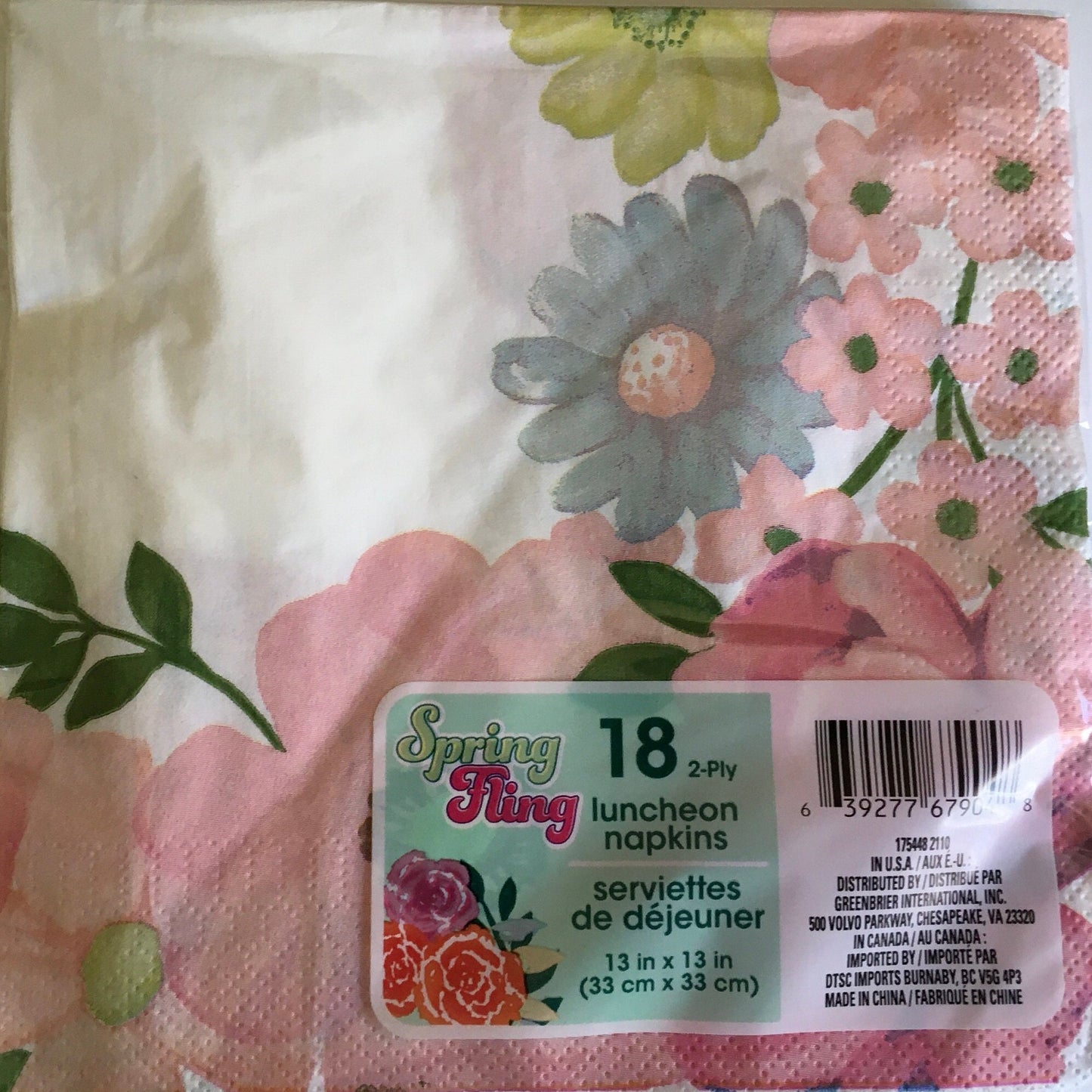 Garden Spring Fling "Floral Garden Blooming" Luncheon Paper Napkins 18ct