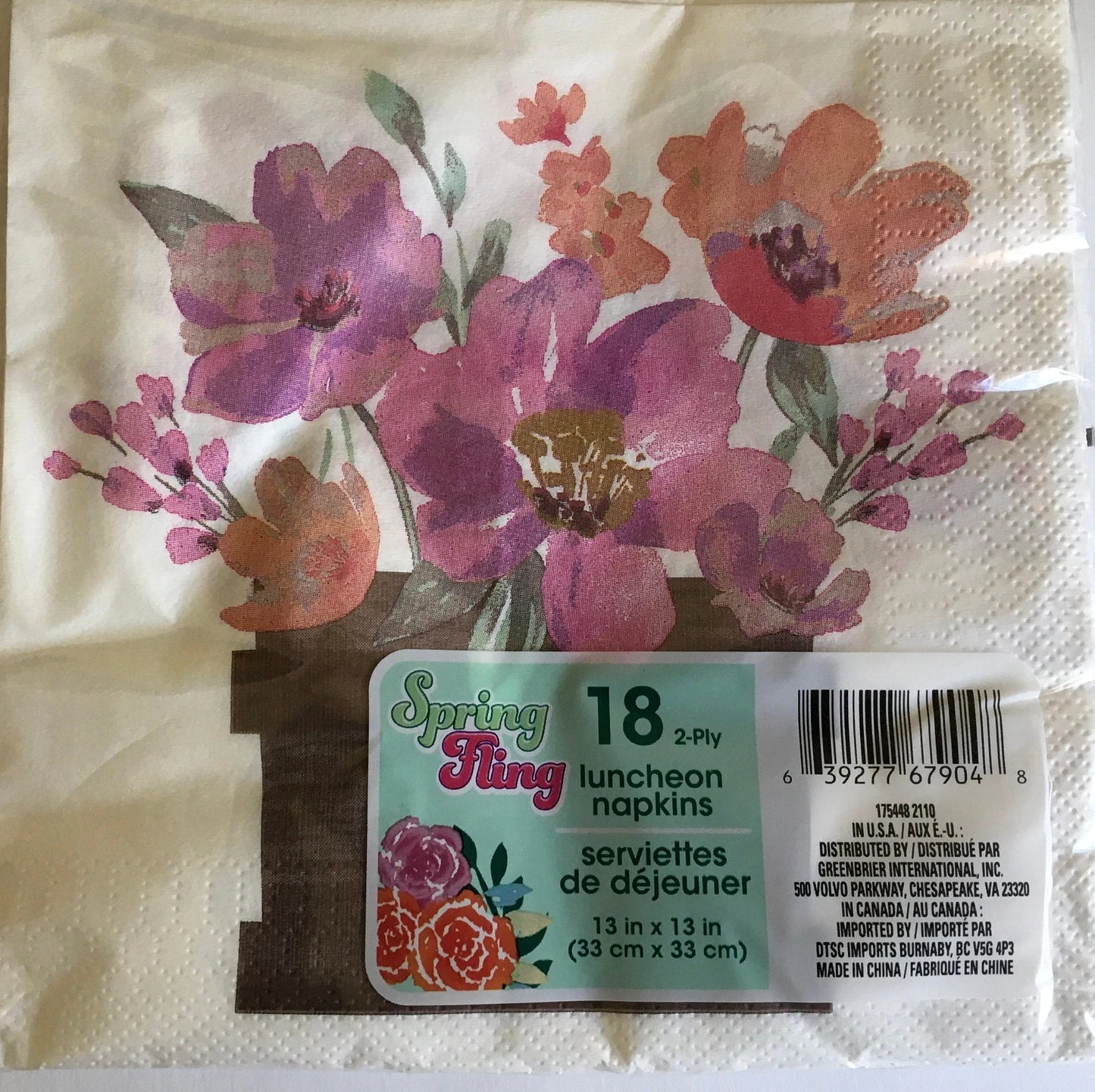 Garden Spring Fling "Floral Garden Blooming Pot" Luncheon Paper Napkins 18ct