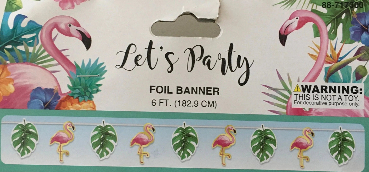 Let’s Party "Monstera Leaf and Flamingo" Ribbon Party Banner 6ft