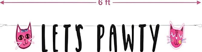 Pink Cat "Let’s Pawty" Party Twine Banner 6ft