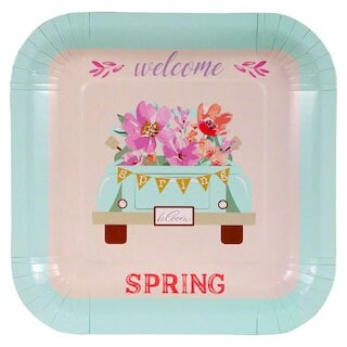 Garden Spring Fling "Floral Garden Blooming Pot" Lunch Square Paper Plates 12ct