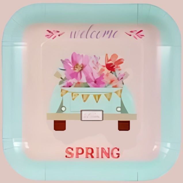 Garden Spring Fling "Floral Garden Blooming Pot" Lunch Square Paper Plates 12ct