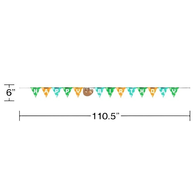 Sloth Party Happy Birthday Shaped Ribbon Banner 9ft