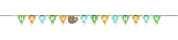 Sloth Party Happy Birthday Shaped Ribbon Banner 9ft