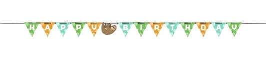 Sloth Party Happy Birthday Shaped Ribbon Banner 9ft