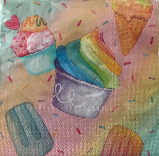 Hello Summer "Ice Cream Fun" Beverage Paper Napkins 20ct