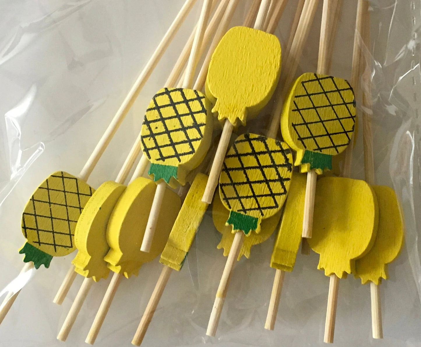 Let’s Flamingle "Pineapple" Wood Sticks Cocktail/Cupcake/Food Picks 16ct