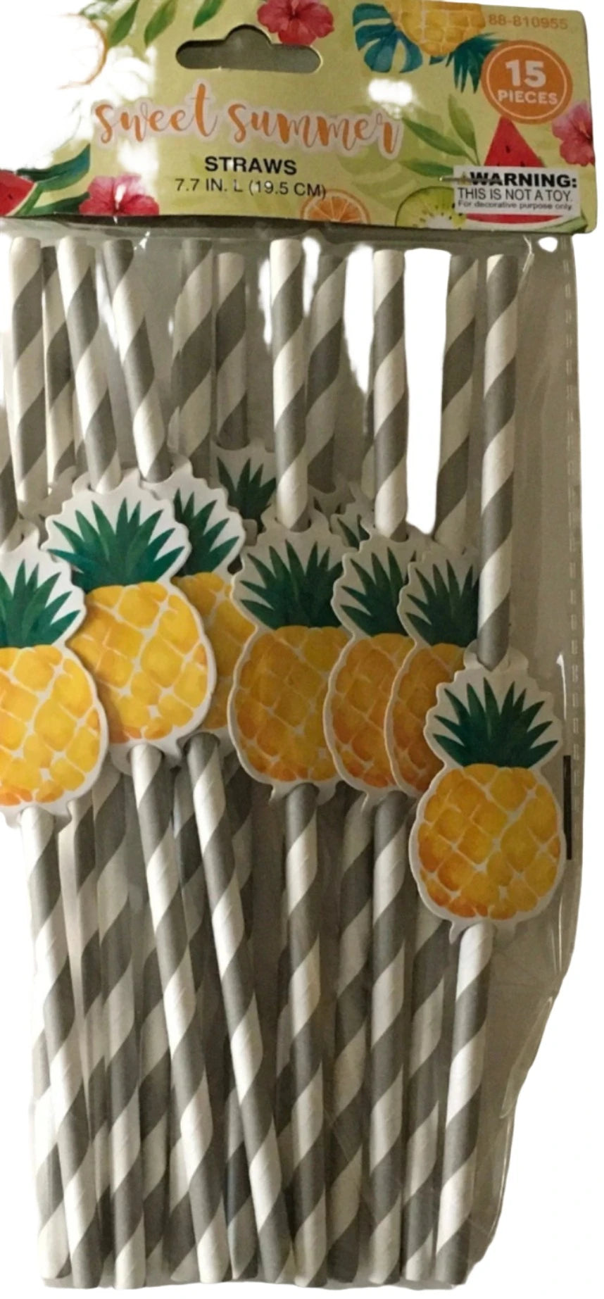 Sweet Summer "Pineapple" Decorated Drink Paper Straws 15ct