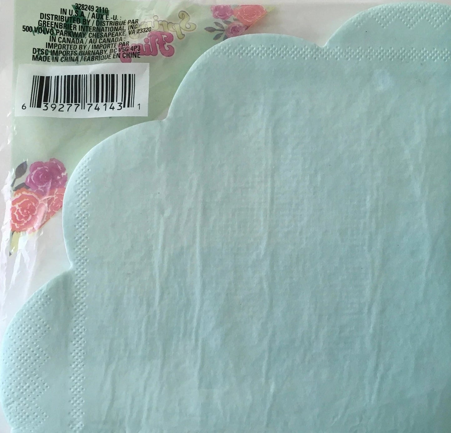 Garden Spring Fling "Pretty Pastels Baby Blue" Scalloped Die-Cut Edge Luncheon Paper Napkins 16ct