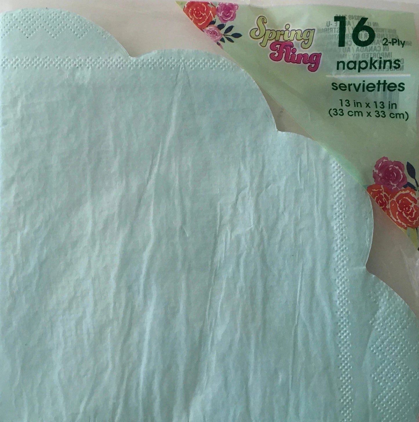 Garden Spring Fling "Pretty Pastels Baby Blue" Scalloped Die-Cut Edge Luncheon Paper Napkins 16ct