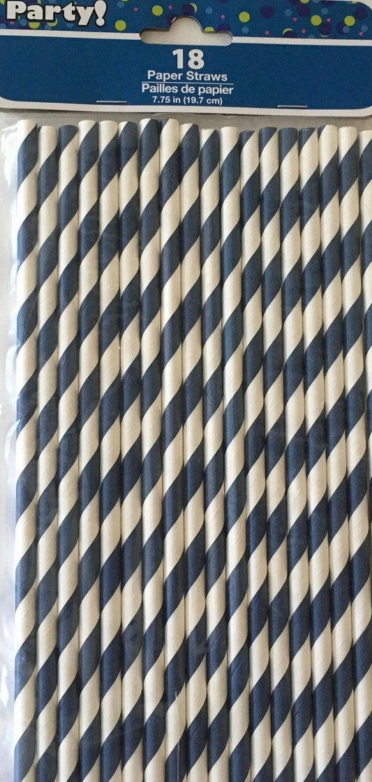 True Navy Striped Paper Straws 18ct