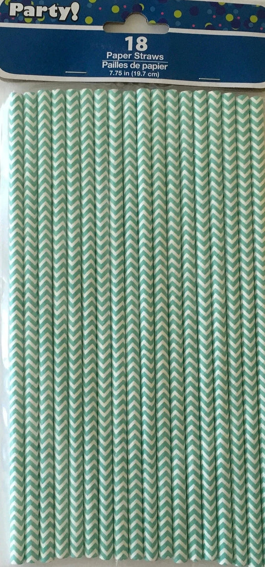 Sea Foam Green & White Chevron Line Pattern Paper Straws 18ct