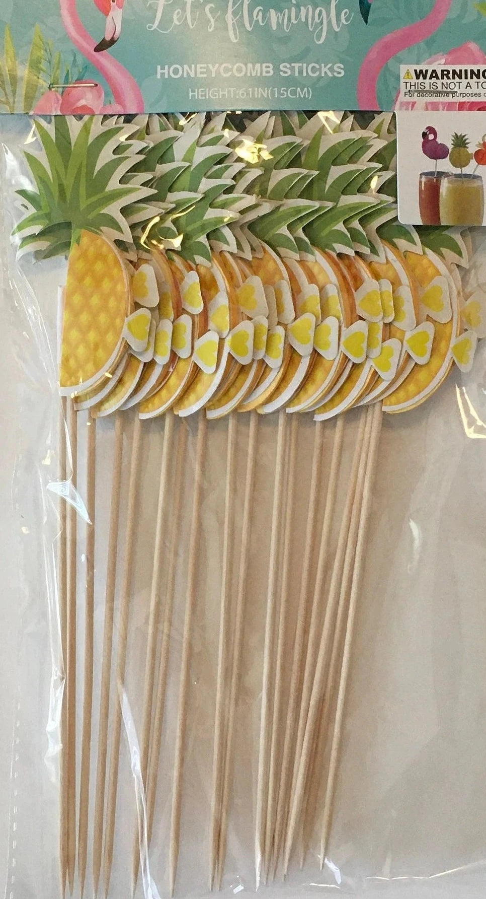 Let's Flamingle "Pineapple" Honeycomb Sticks Cocktail/Cupcake/Food Picks 18ct