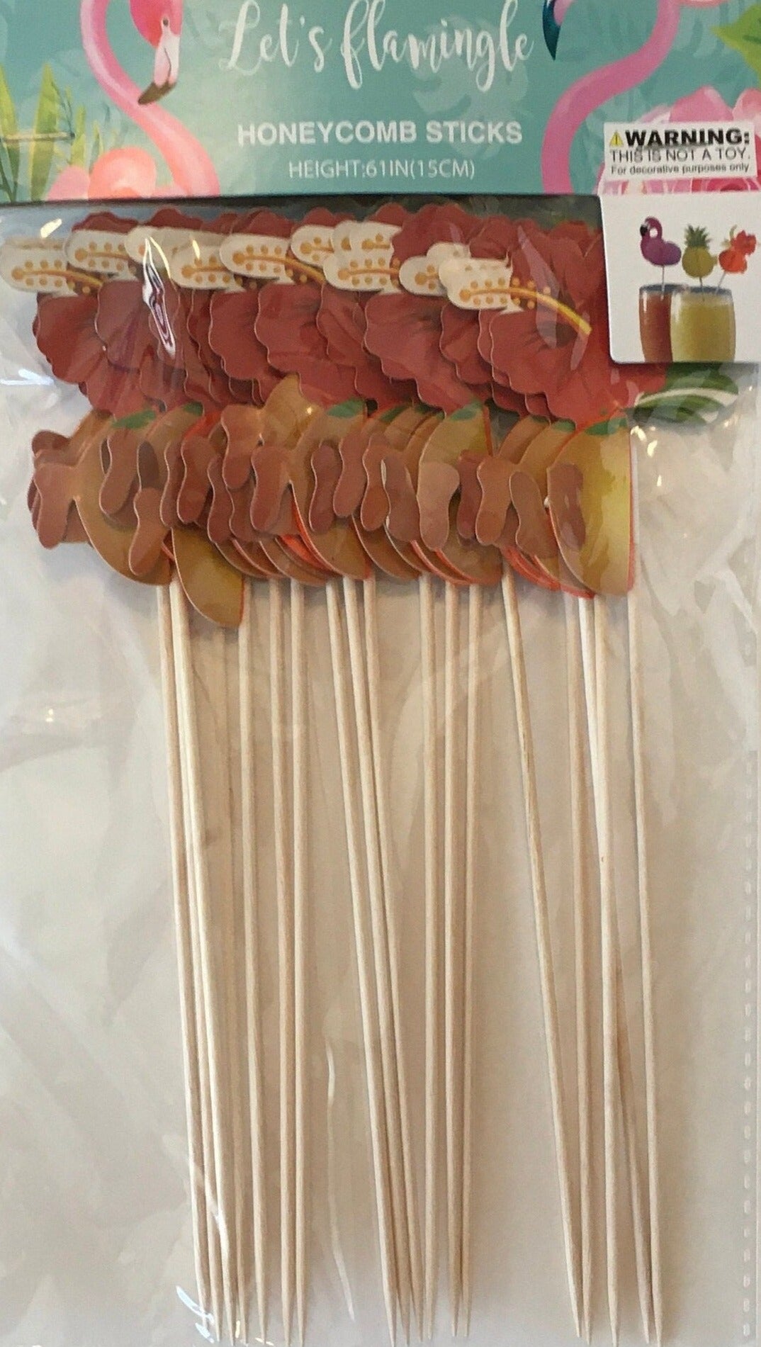 Let's Flamingle "Hibiscus" Honeycomb Sticks Cocktail/Cupcake/Food Picks 18ct