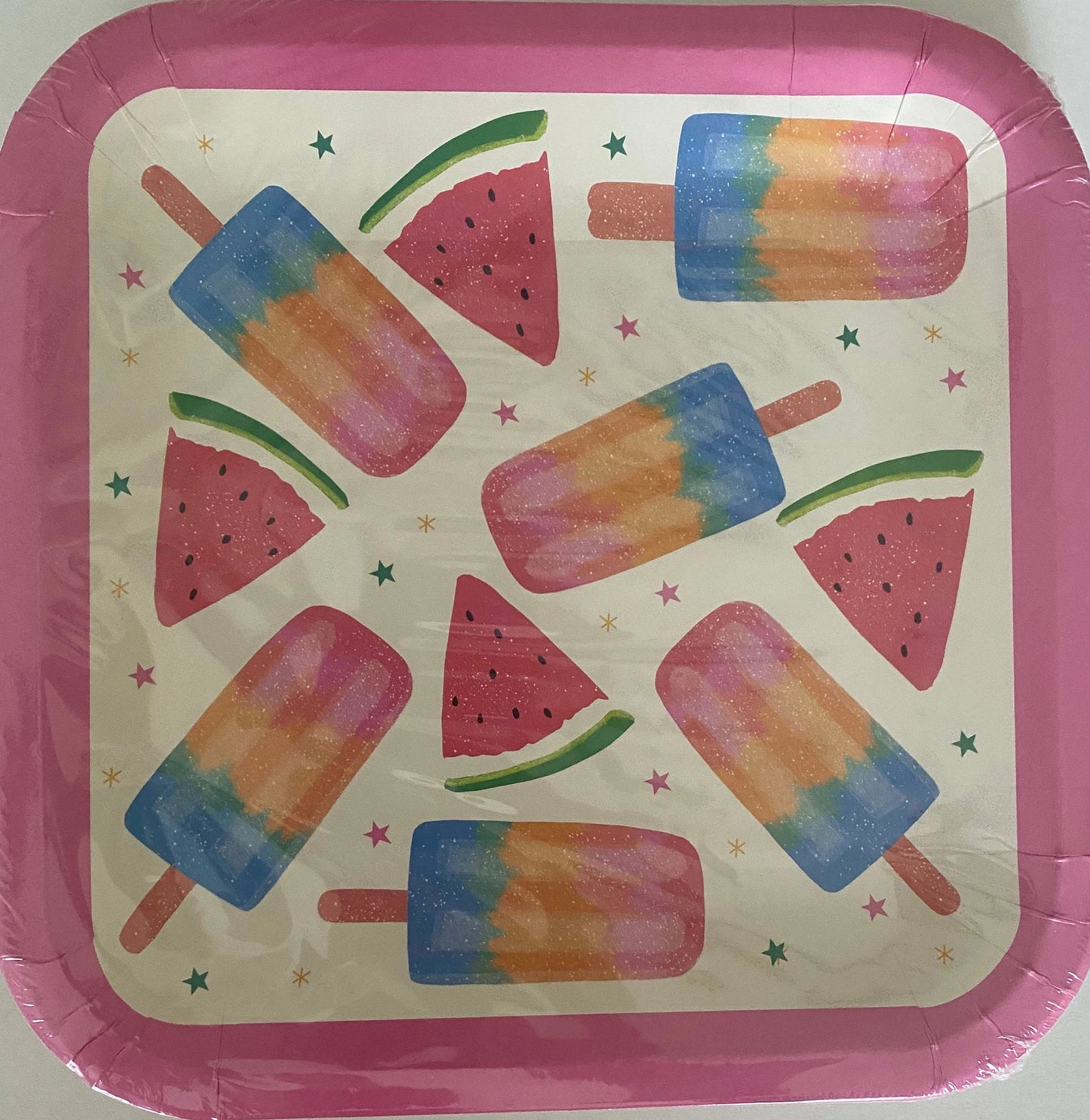 Summer Fun "Watermelon & Pop" Lunch Square Paper Plates 12ct