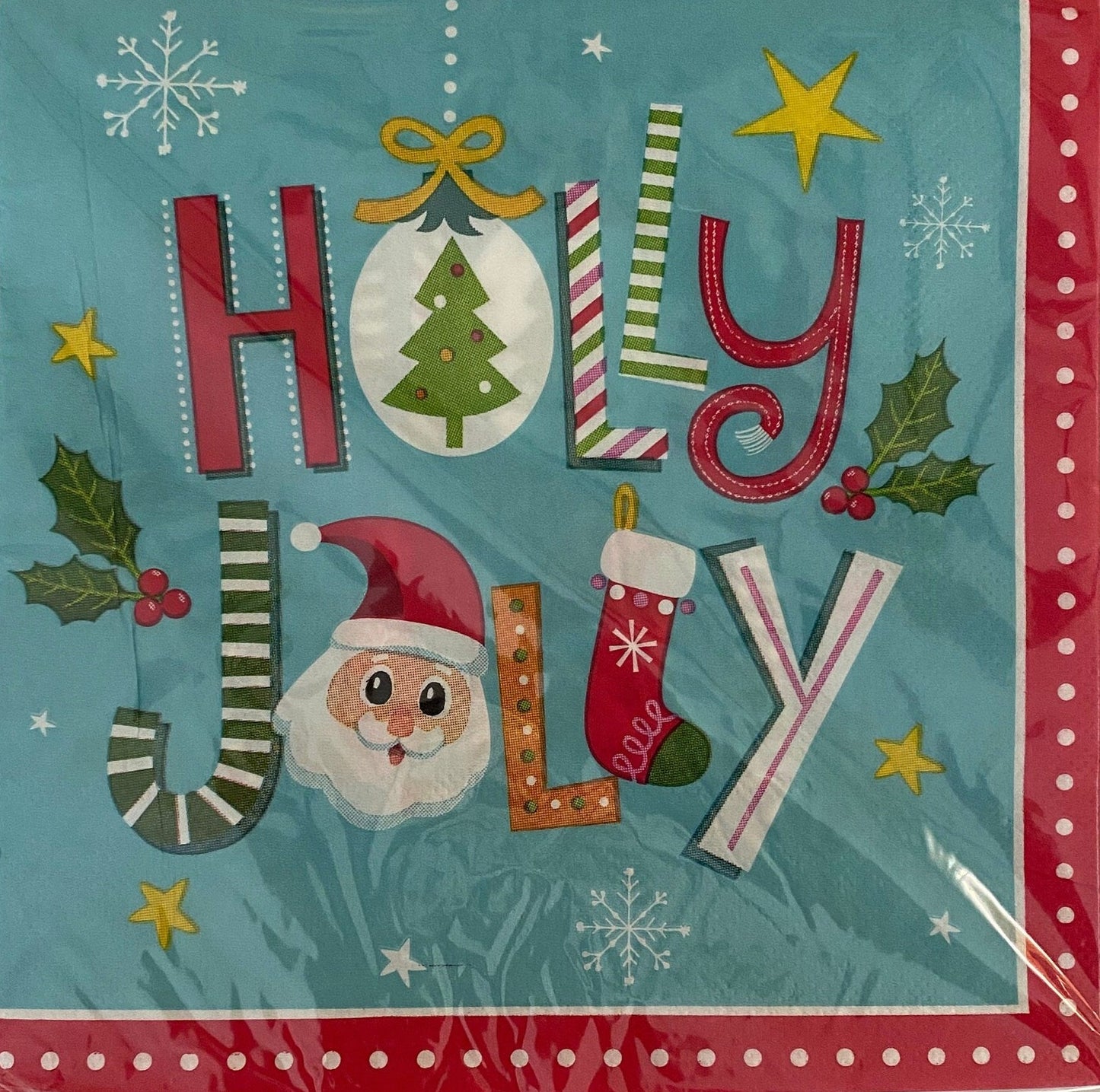 Happy Holidays "Holly Jolly Xmas" Luncheon Paper Napkins 20ct