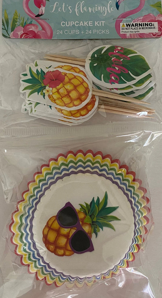 Let's Flamingle "Pineapple and Aloha Monstera Leaf" Cupcake Combo Pack 48ct