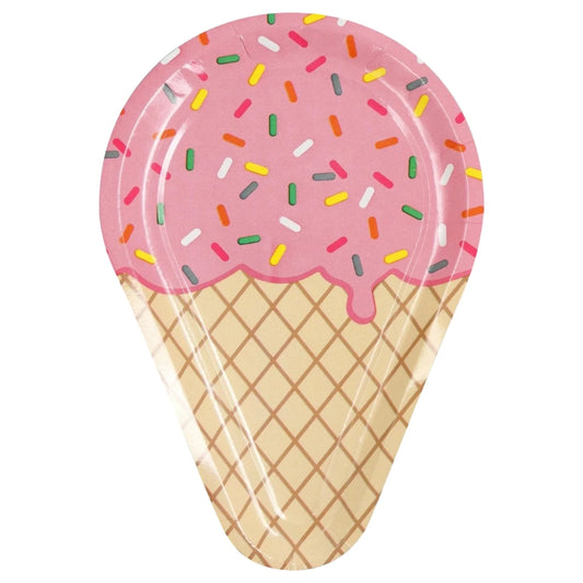 Ice Cream "Strawberry" Cone Shaped Salad/Dessert Paper Plates 8ct