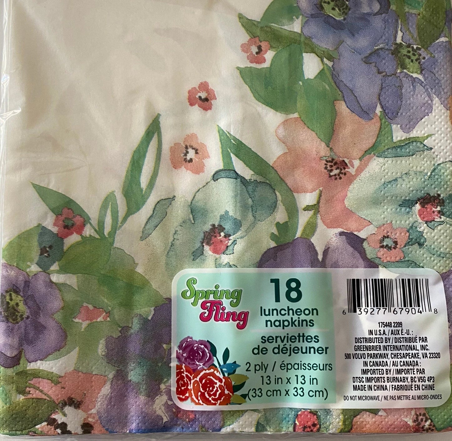 Garden Spring Fling "Spring Garden Pastel" Luncheon Paper Napkins 18ct