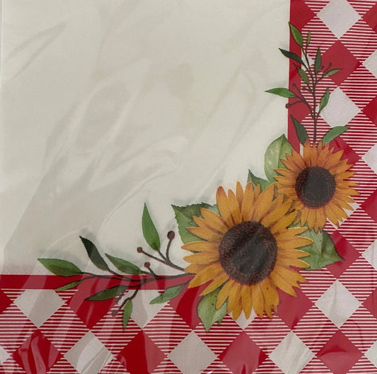 Let's Grill "Red Gingham & Sunflower" Luncheon Paper Napkins 16ct