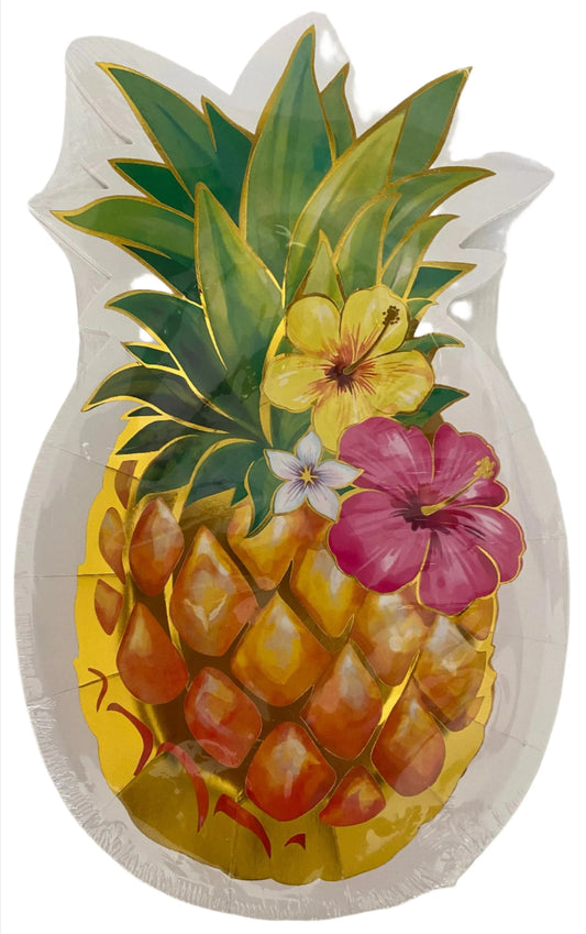 Let's Flamingle "Pineapple with Flowers" Shaped Lunch/Dessert Paper Plates 8ct