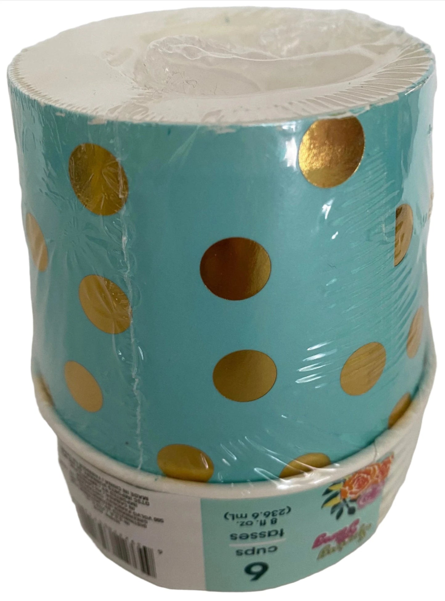 Garden Spring Fling ''Pretty Pastels Turquoise" Gold Foil Polka Dot Paper Treat Cups 6ct