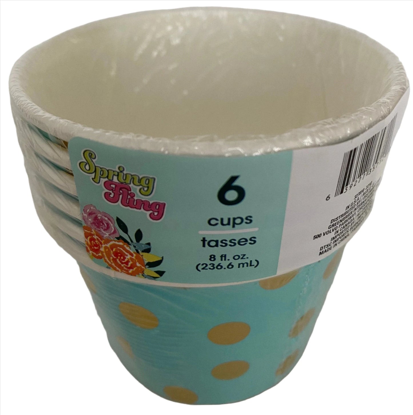 Garden Spring Fling ''Pretty Pastels Turquoise" Gold Foil Polka Dot Paper Treat Cups 6ct