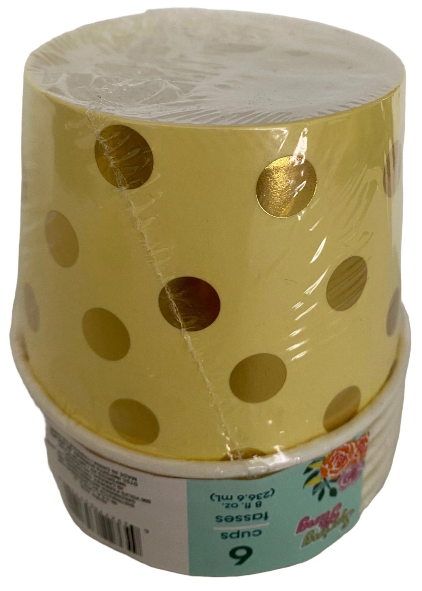 Garden Spring Fling ''Pretty Pastels Light Yellow" Gold Foil Polka Dot Paper Treat Cups 6ct