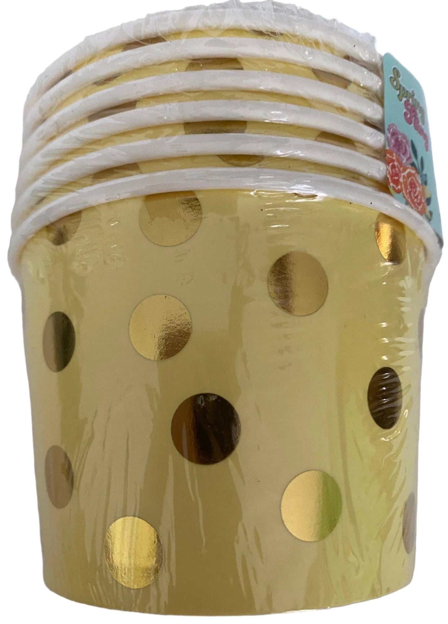 Garden Spring Fling ''Pretty Pastels Light Yellow" Gold Foil Polka Dot Paper Treat Cups 6ct