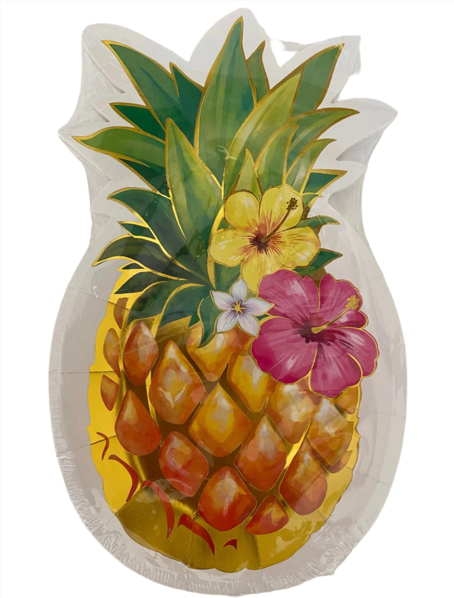 Let's Flamingle "Pineapple with Flowers" Shaped Lunch/Dessert Paper Plates 8ct