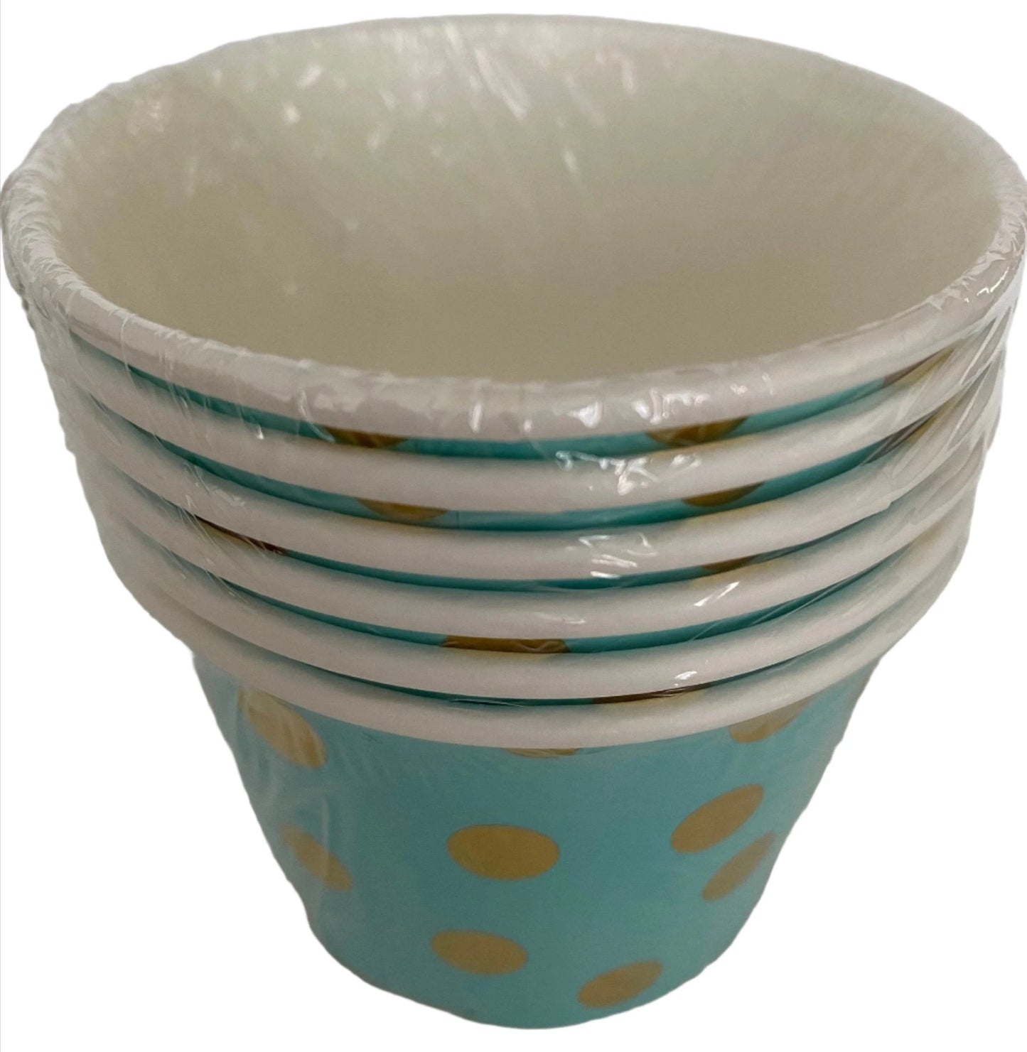 Garden Spring Fling ''Pretty Pastels Turquoise" Gold Foil Polka Dot Paper Treat Cups 6ct