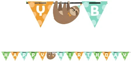 Sloth Party Happy Birthday Shaped Ribbon Banner 9ft